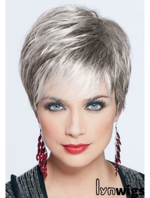 Short Grey Wig With Monofilament Synthetic Straight Style Cropped Length