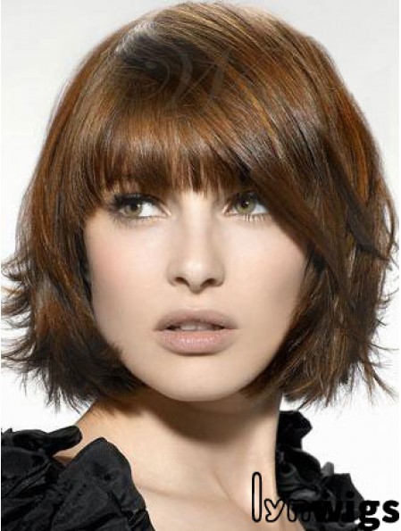 Synthetic Wigs UK Chin Length Brown Color Bobs Cut Straight Style