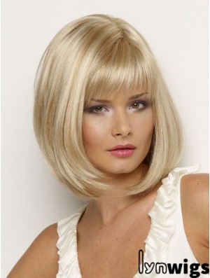 Synthetic Wig Chin Length Blonde Color Straight Style With Bangs