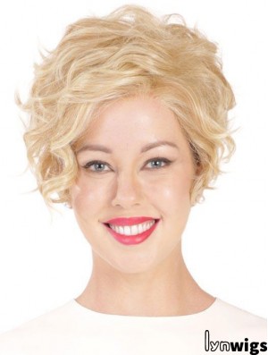 Synthetic Flexibility Cropped Blonde Curly Monofilament Wigs