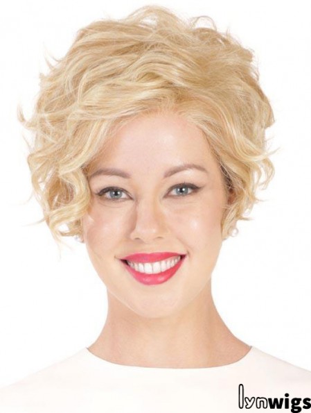 Synthetic Flexibility Cropped Blonde Curly Monofilament Wigs