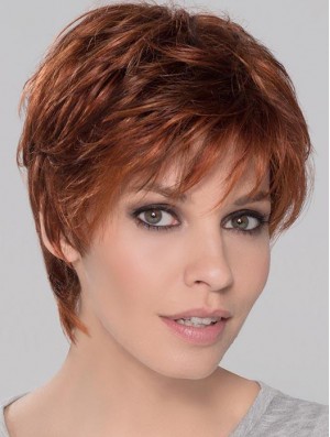 Synthetic Perfect Cropped Auburn Wavy Monofilament Wigs