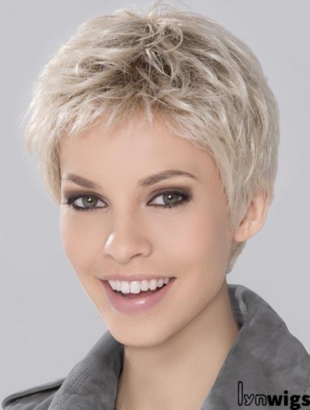 Fast Ship Blonde Incredible Cropped Platinum Wavy Monofilament Wigs For Women