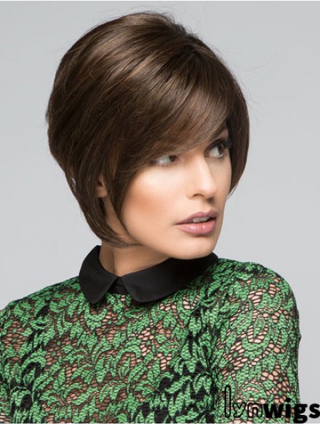 Brown Chin Length Straight With Bangs 10 inch Discount Medium Wigs