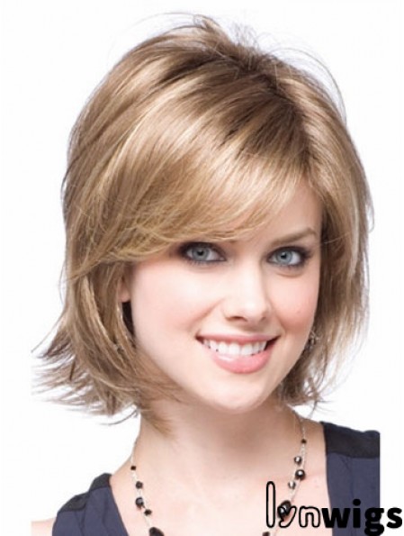 Synthetic With Capless Chin Length Blonde Color Layered Cut