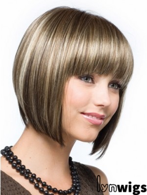 Cheap Synthetic Hair Bobs Cut Straight Style Brown Color Chin Length