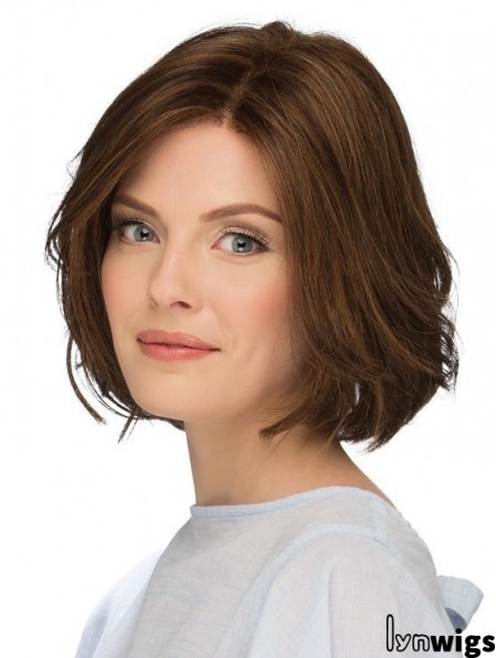 10 inch Chin Length Natural Brown Wavy Bob Wigs