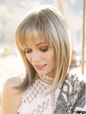 Blonde 14 inch With Bangs Shoulder Length Amazing Monofilament Wigs