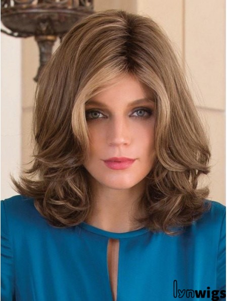 Without Bangs Brown Wavy 13 inch Shoulder Length Synthetic Wigs