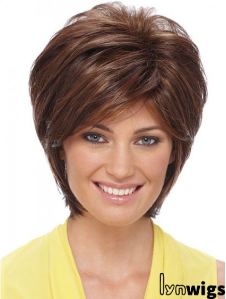 Sleek Synthetic Wigs Auburn Color Short Length Layered Style