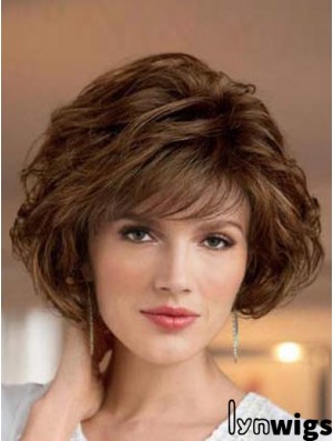 UK Synthetic Wigs Bobs Cut Short Length Brown Color Wavy Style