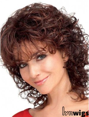 Curly Wigs Synthetic Hair With Bangs Auburn Color Shoulder Length