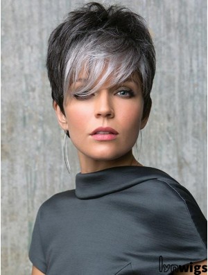 Lace Front 6 inch Straight Grey With Bangs Cheap Synthetic Wigs