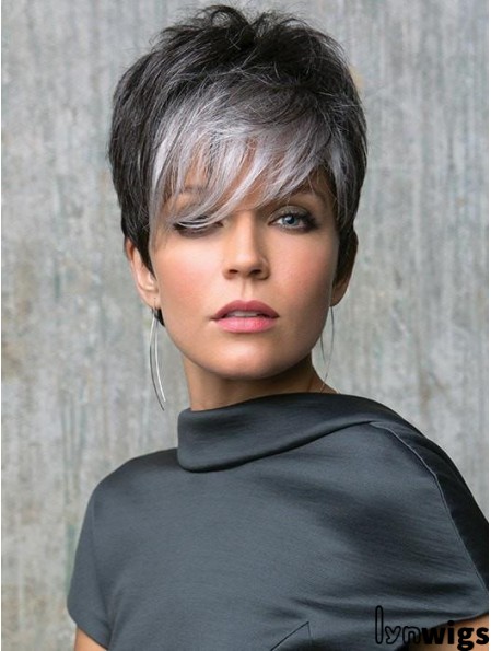 Lace Front 6 inch Straight Grey With Bangs Cheap Synthetic Wigs