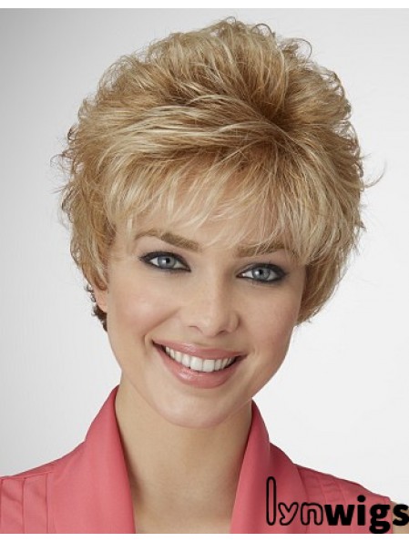 Sleek Synthetic Hair Wig Layered Style Cropped Length Blonde Color