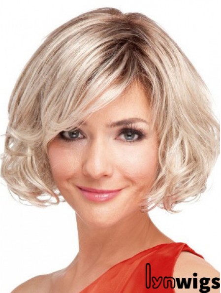 100% Hand-tied Chin Length Wavy Blonde Top Bob Wigs