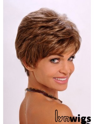 Synthetic Hair Wavy Style Auburn Color Cropped Length