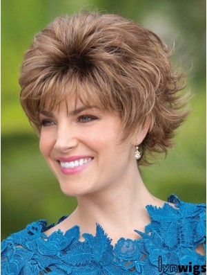 Capless Brown 6 inch Short With Bangs Synthetic Wigs