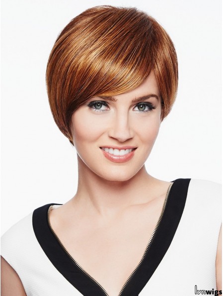 With Bangs Copper Straight 6 inch Wefted Wigs