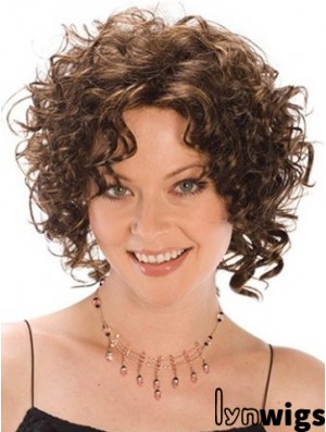 Heat Resistant Synthetic Wigs Curly Style Brown Color Classic Cut