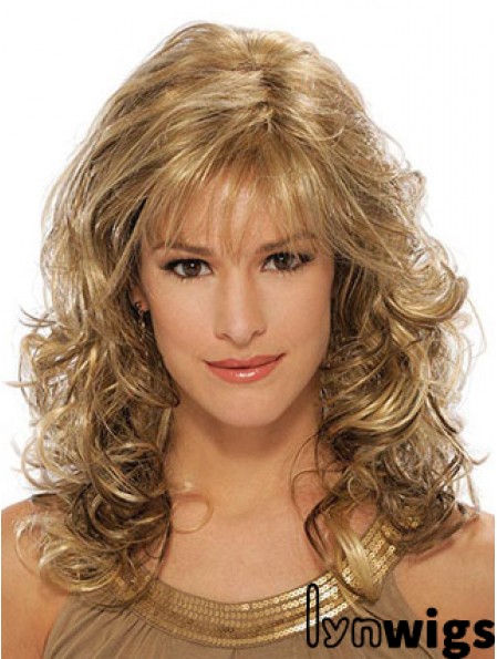 Wavy Synthetic Wigs Blonde Color Capless With Bangs