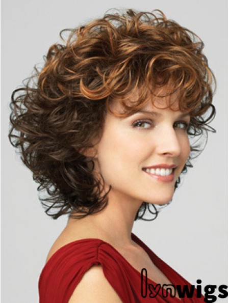 Classic Ladies Wig With Bangs Lace Front Curly Style Chin Length