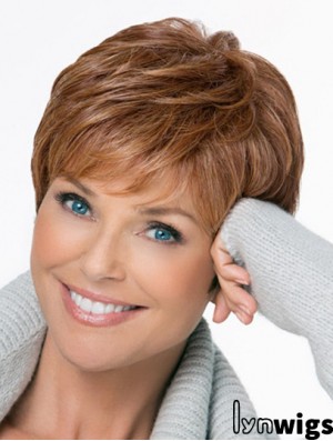 Lace Synthetic Wigs Cheap Boycuts Straight Style Brown Color Short Length