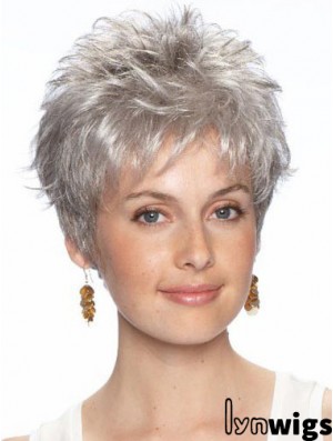 Short Grey Wig With Synthetic Lace Front Wavy Style Grey Cut