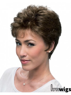 Cheap Brown Cropped Layered Curly Glueless Lace Front Wigs