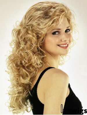 Ideal Blonde Curly With Bangs Long Wigs