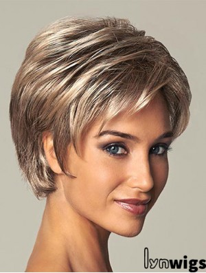 Short Ladies Synthetic Wig With Lace Front Straight Style Layered Cut