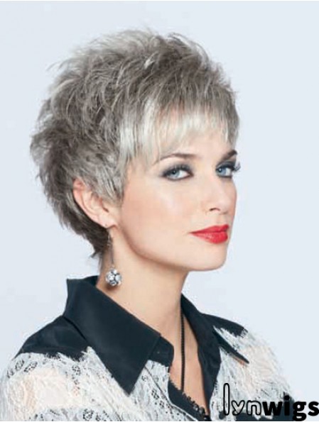 Synthetic Top Cropped Straight Grey Wigs