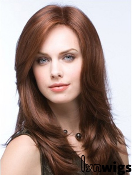 Long Straight Layered Synthetic Brown Auburn Wigs Monofilament