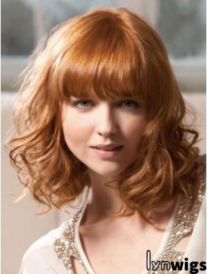 Shoulder Length With Bangs Wavy Blonde Sleek Synthetic Wigs