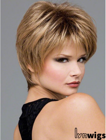 Short Wavy Boycuts Blonde Synthetic Wavy Lace Front Wigs