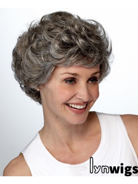 Synthetic Short Curly Lace Front Elderly Lady Wigs