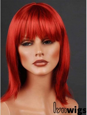 Synthetic Lacefront Wig Monofilament Straight Style Red Color With Bangs