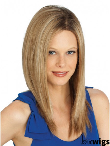 Blonde Straight Long Without Bangs Lace Front Cheap Ladies Wigs