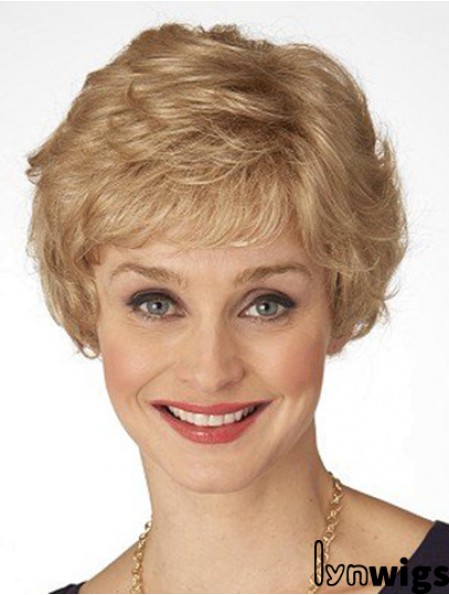 Classic Short Wavy Blonde 6 inch Top Monofilament Wigs