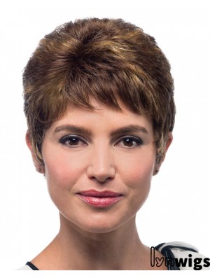 Cropped Straight Boycuts Brown Suitable 100% Hand-tied Wigs