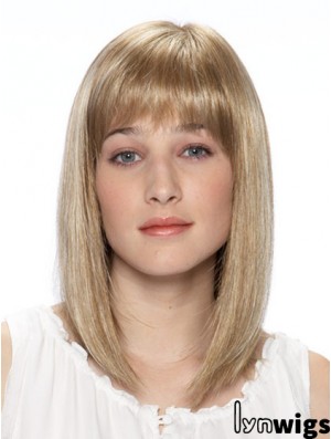 14 inch Blonde Straight Bobs Shoulder Synthetic Lace Front Wig