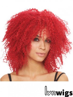 Kinky With Bangs Shoulder Length Red Style Lace Front Wigs