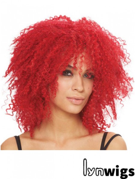 Kinky With Bangs Shoulder Length Red Style Lace Front Wigs