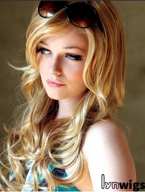 22 inch Wavy With Bangs Monofilament Blonde Suitable Long Wigs