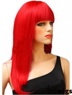 Synthetic Red Hair Wig With Bangs Long Length Straight Style