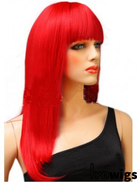 Synthetic Red Hair Wig With Bangs Long Length Straight Style