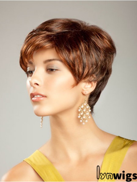 Short Synthetic Hair Wig Boycuts Short Length Auburn Color