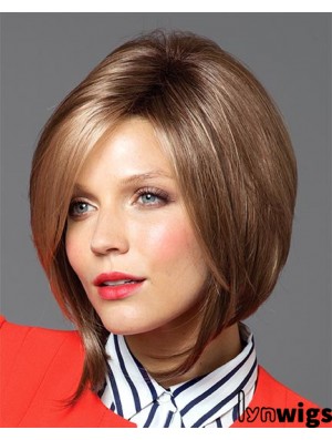 Chin Length Straight Capless Brown No-Fuss Bob Wigs