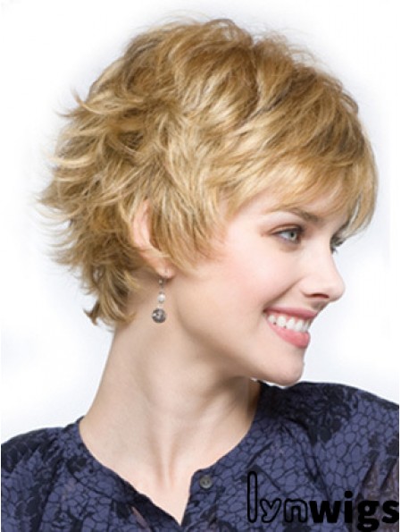 Cropped Layered Wavy Blonde Comfortable Synthetic Wigs