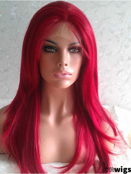 Straight Without Bangs Lace Front Good 20 inch Red Long Wigs